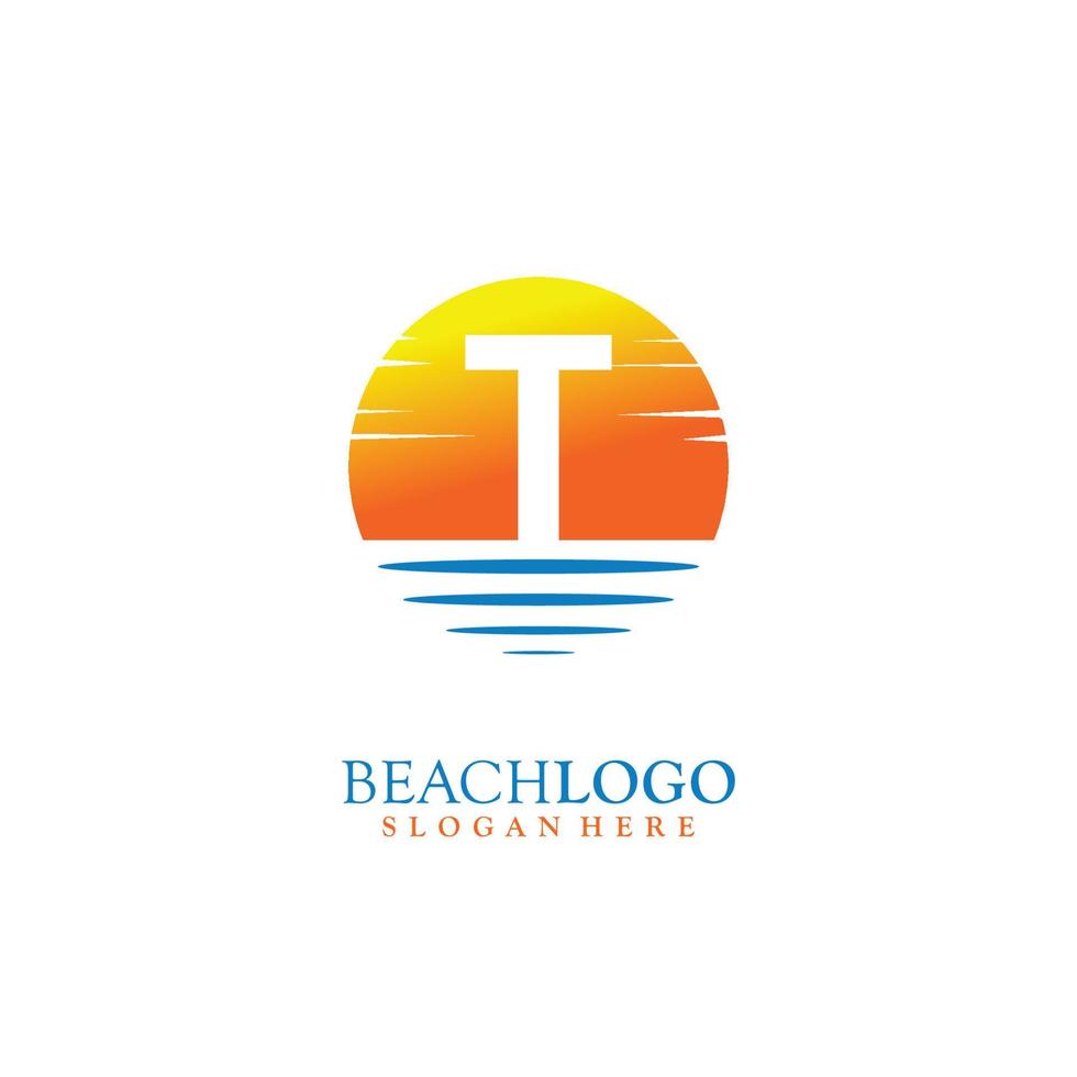 lettera t tramonto logo design vettore illustrazione