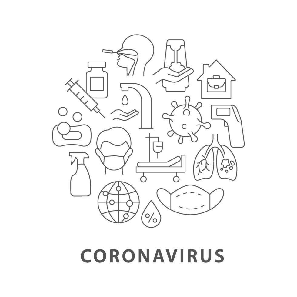 layout di concetto lineare astratto di coronavirus con titolo vettore