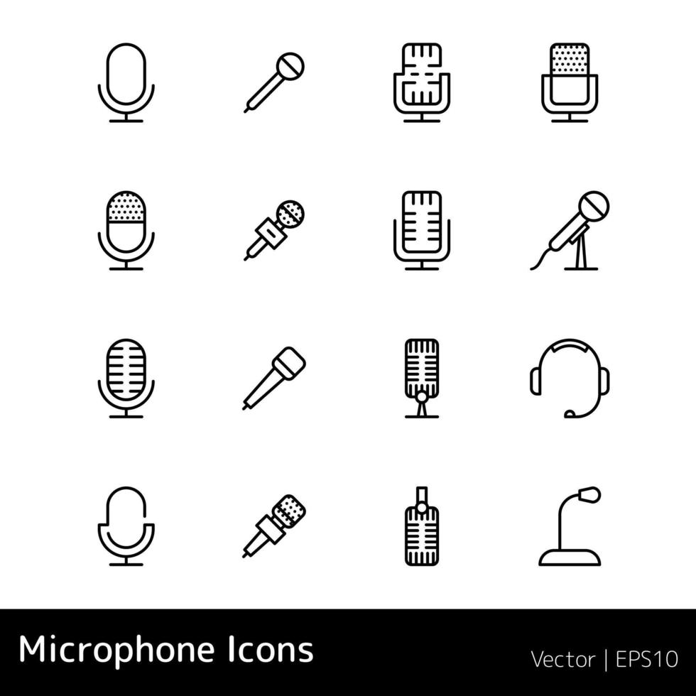 microfono schema icona impostato vettore. mic cartello vettore