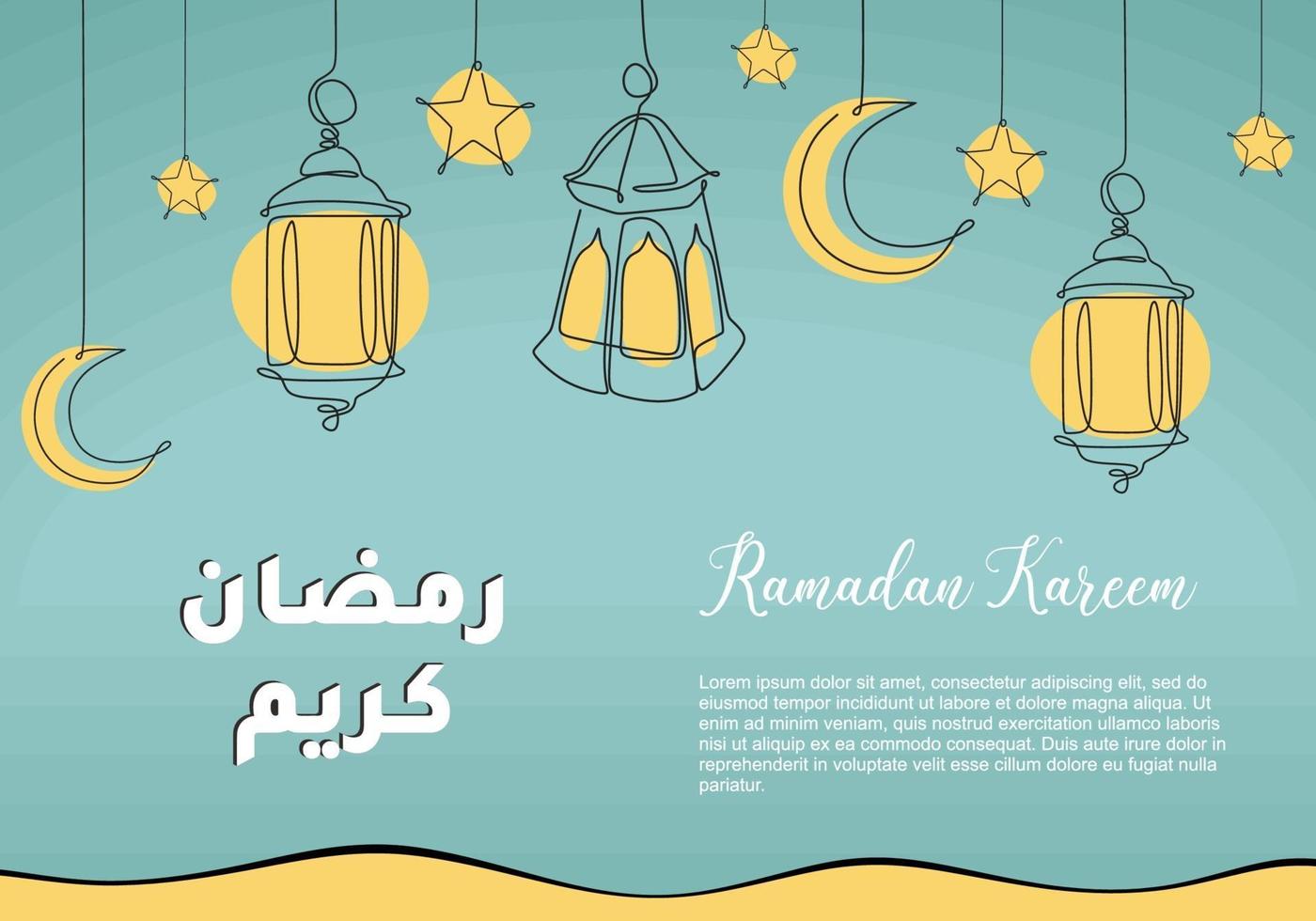Lanterna Ramadan disegno a tratteggio continuo decorativo per la progettazione di biglietti di auguri. design celebrazione islamica musulmana. calligrafia araba significa agrifoglio ramadan vettore