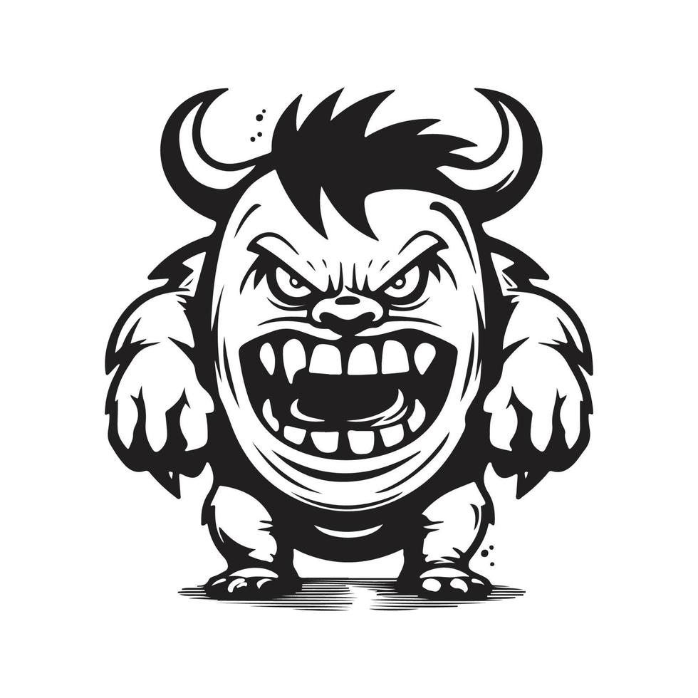 aggressivo mostro, logo concetto nero e bianca colore, mano disegnato illustrazione vettore