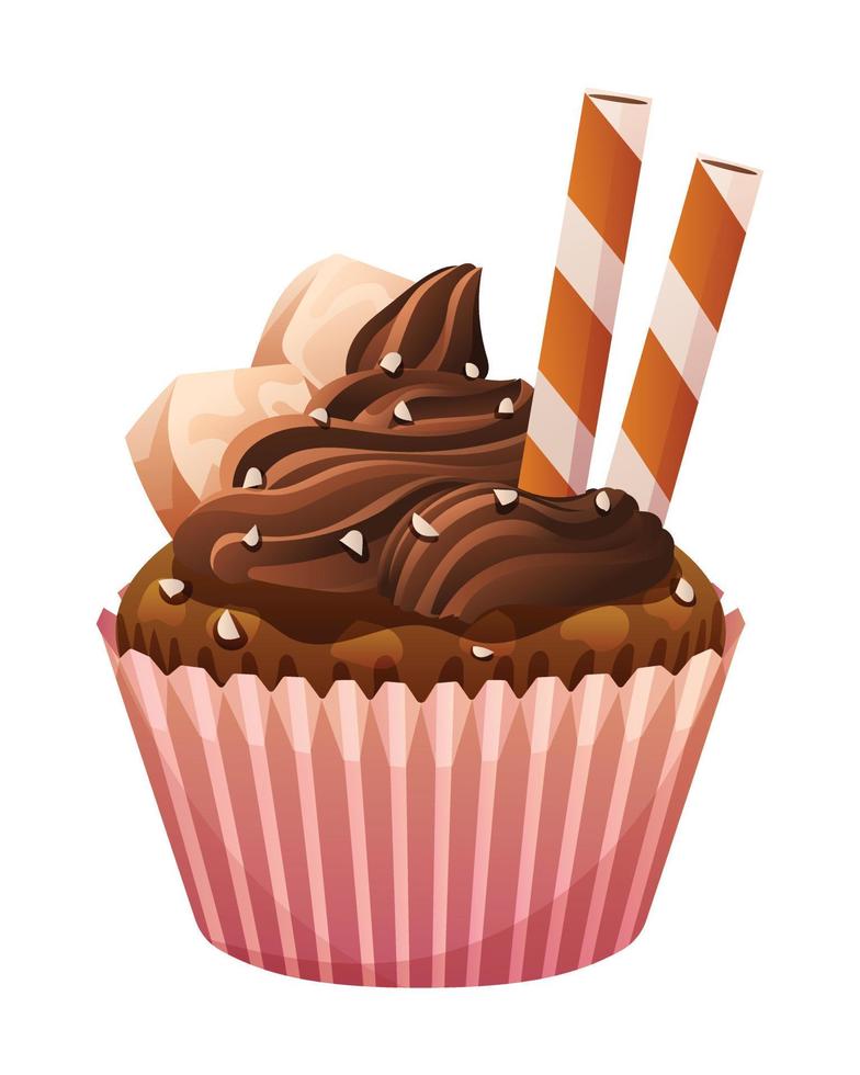 cioccolato Cupcake vettore isolato su bianca sfondo. Cupcake cartone animato illustrazione