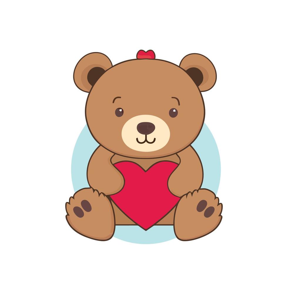 carino orsacchiotto orso seduta con amore cuore, vettore illustrazione