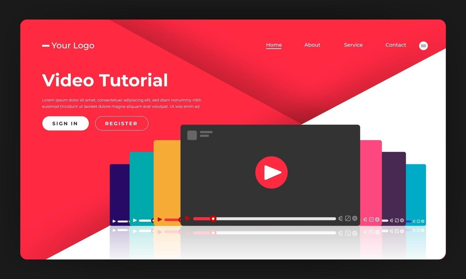 tutorial video di concept design piatto sito Web di design mock-up. illustrazione vettoriale. vettore