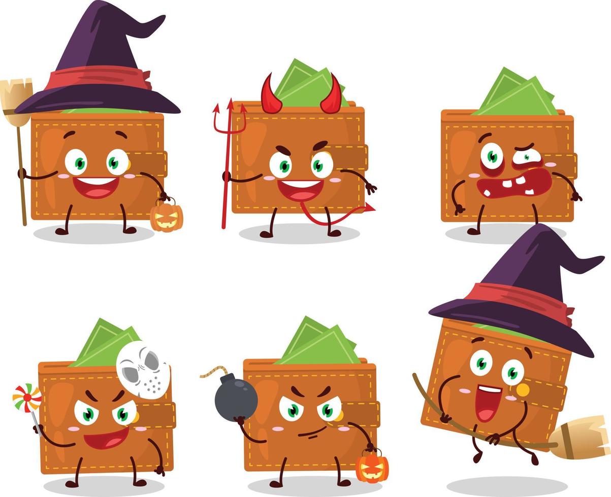 Halloween espressione emoticon con cartone animato personaggio di portafoglio vettore