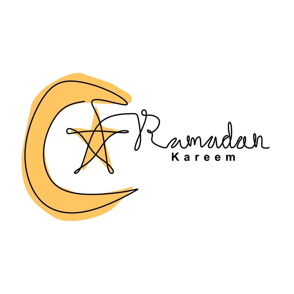 disegno a tratteggio continuo della falce di luna e stella per il ramadan kareem. felice eid mubarak. tema celebrazione festival islamico isolato su sfondo bianco. illustrazione vettoriale stile minimalista