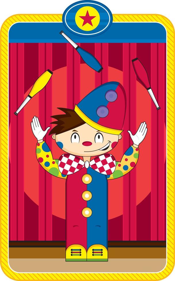 carino cartone animato giocoleria grande superiore circo clown vettore