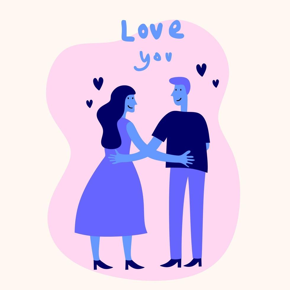 incontri romantici coppie icone del fumetto piatto. in piedi giovane uomo e donna innamorata mentre si tengono per mano. concetto di San Valentino. illustrazione di romanticismo di vettore di design piatto