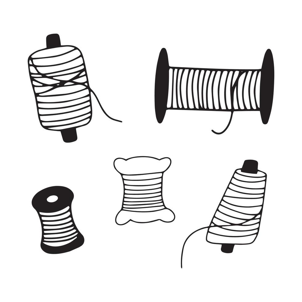 impostato di bobine di filo per cucire. scarabocchio vettore