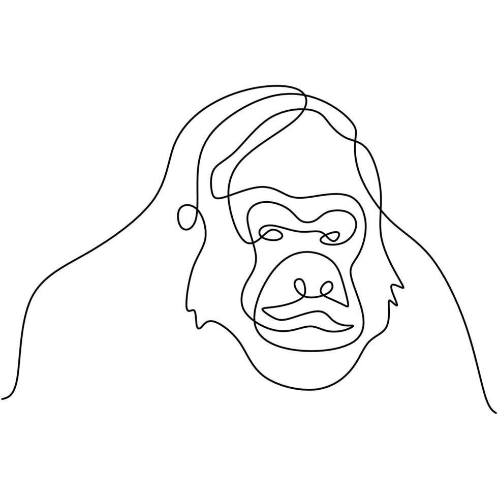 un disegno a tratteggio continuo di gorilla per l'identità del logo del parco nazionale. uno stile minimalista animale primate grande scimmia su sfondo bianco. concetto di mascotte di animali selvatici per l'icona di conservazione della foresta. vettore