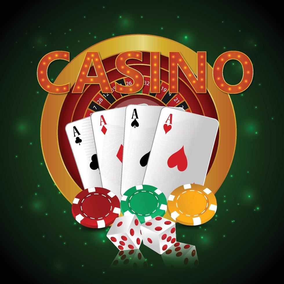 gioco d'azzardo del casinò con testo dorato e carte da gioco e slot del casinò vettore