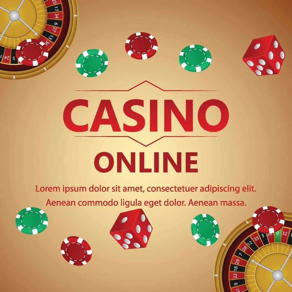 gioco di casinò online con dadi da poker e fiches del casinò e sfondo vettore