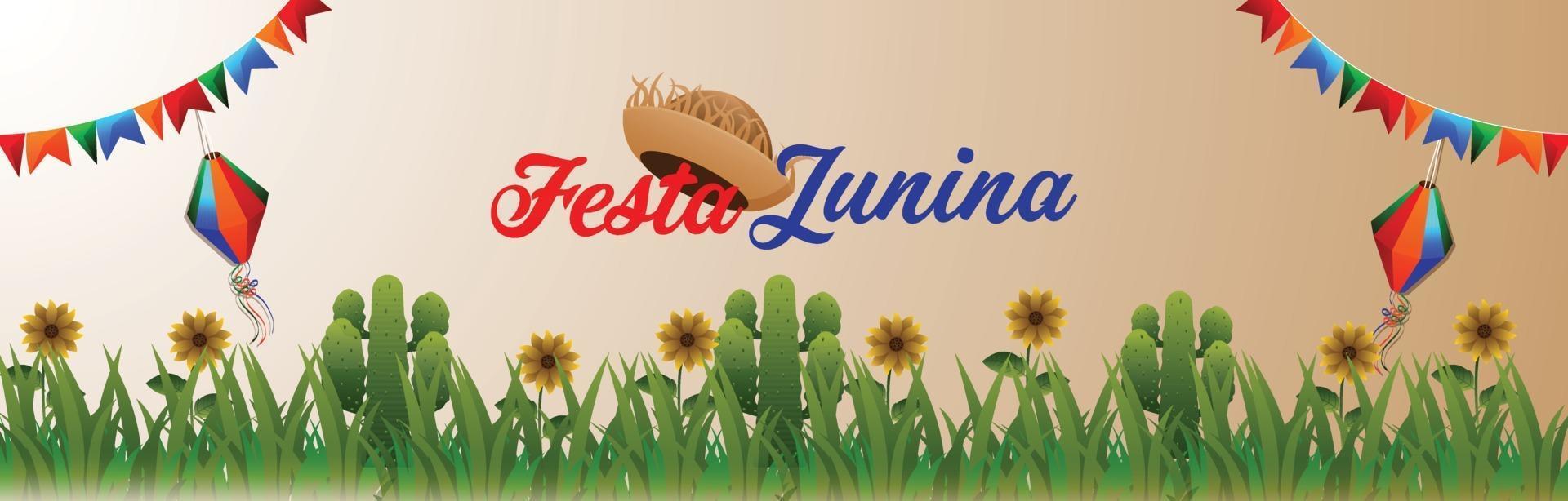 banner evento festa festa junina con bandiera colorata creativa vettore