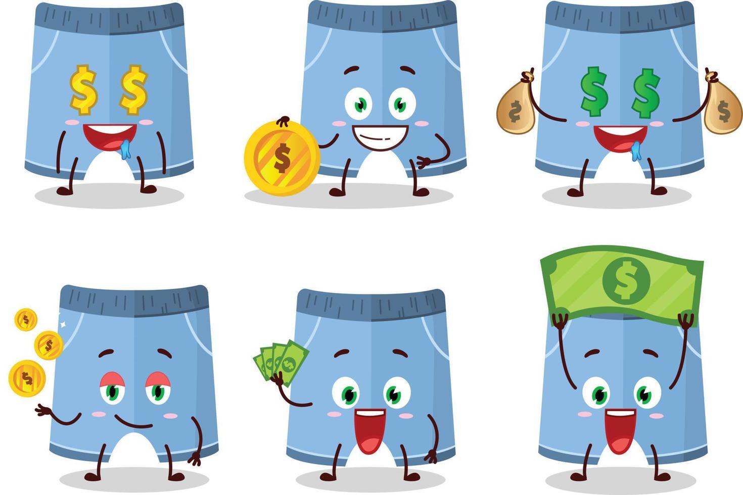 pantaloncini cartone animato personaggio con carino emoticon portare i soldi vettore