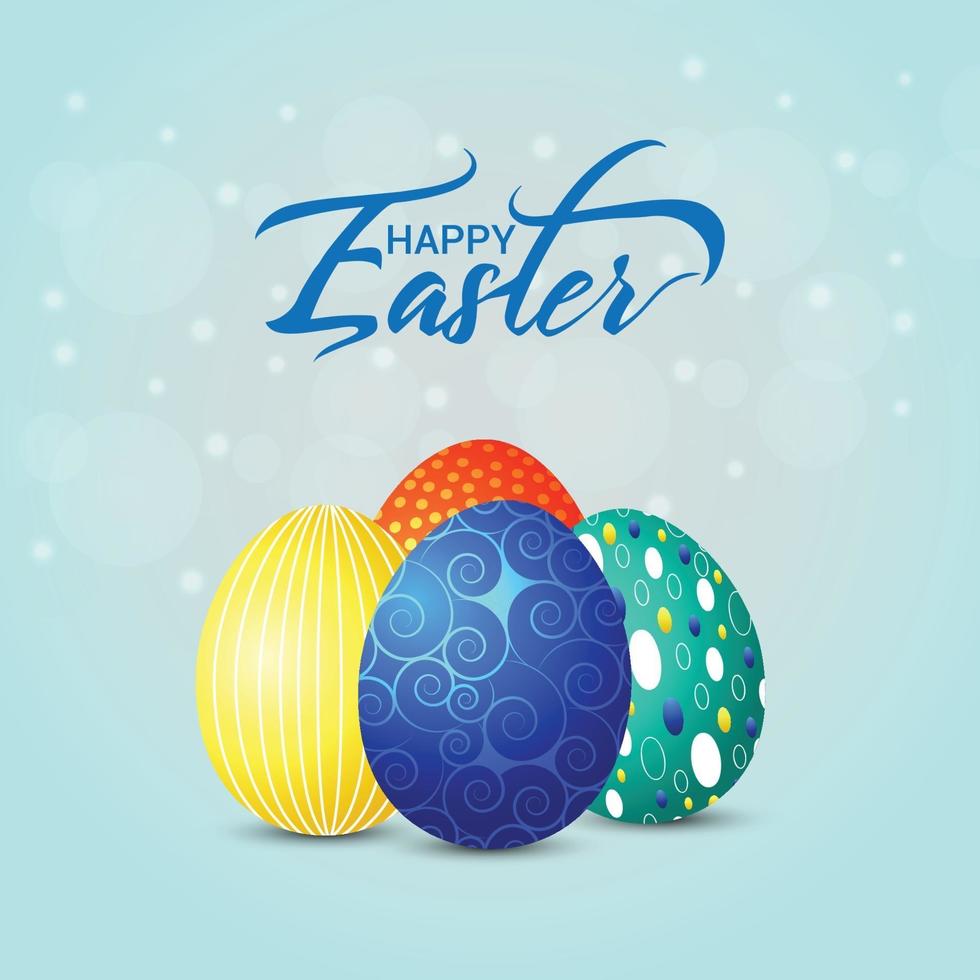 felice giorno di Pasqua celebrazione biglietto di auguri con creativo colorato uovo di Pasqua vettore