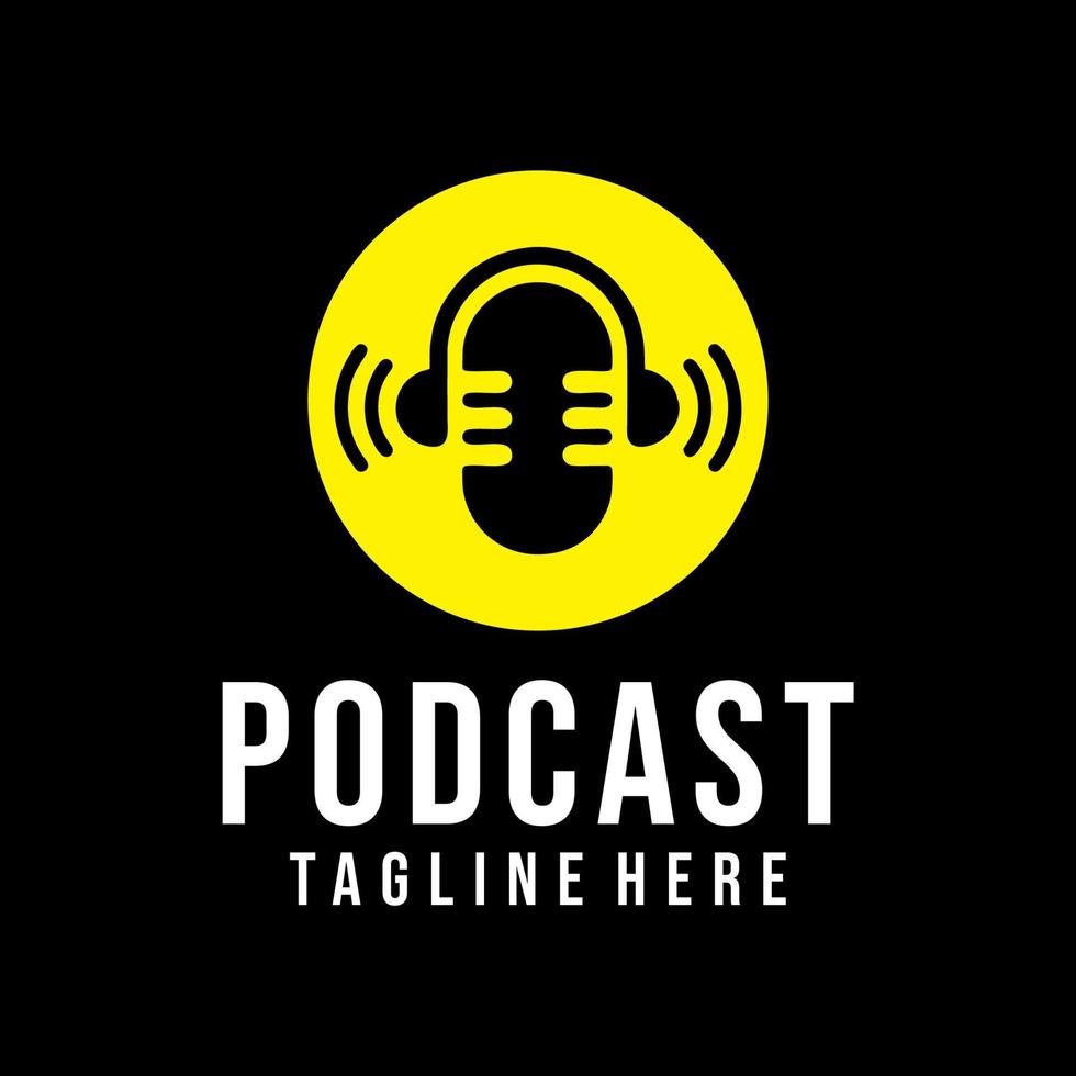 microfono o Podcast logo design con suono onda forma. musica studio, Radio streaming, canzone registrazione logo modello vettore