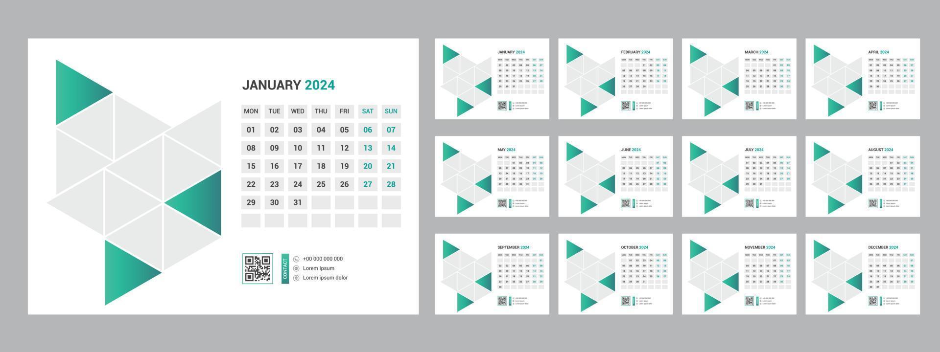 2024 calendario progettista impostato per modello aziendale design settimana inizio su domenica. vettore