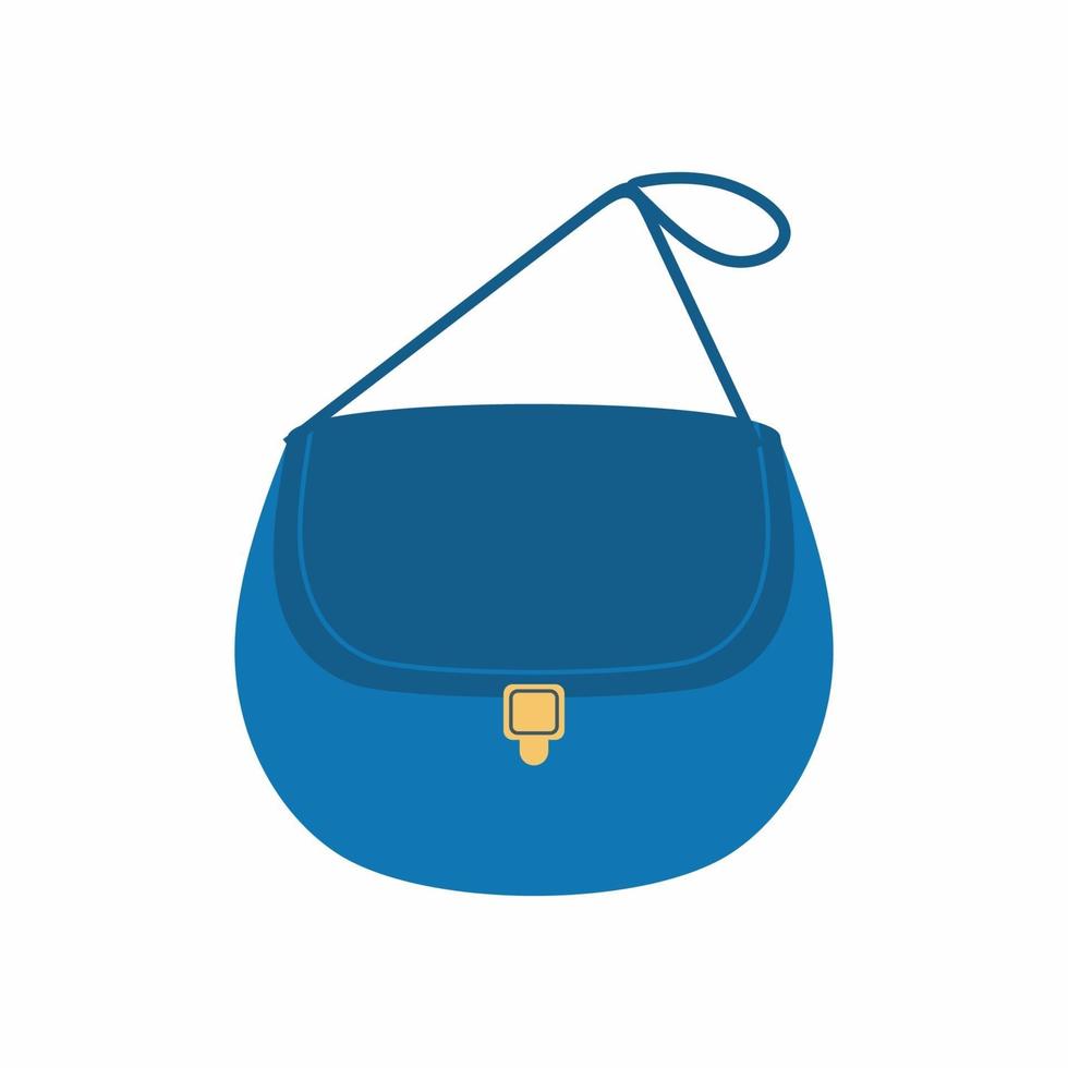 borse da donna alla moda. borsa da sella moderna ed elegante in colore blu per ragazza in icona piatta del fumetto. tema accessori femminili. illustrazione di moda vettoriale isolato su uno sfondo bianco.