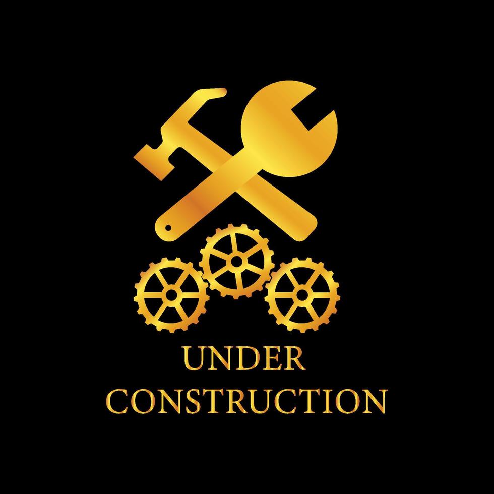 illustrazione grafico vettore sotto costruzione per il tuo sito web. d'oro Ingranaggio icona