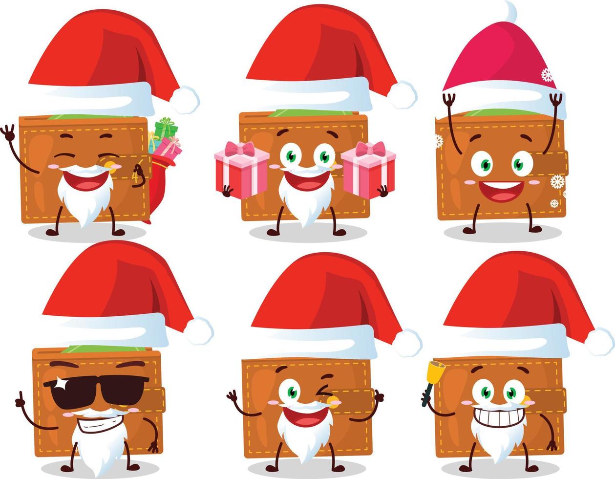 Santa Claus emoticon con portafoglio cartone animato personaggio vettore
