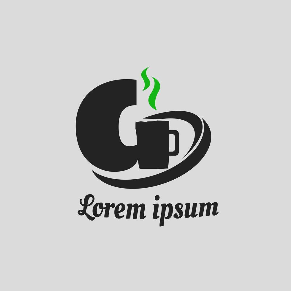 caffè negozio logo disegno, iniziale lettera g e bicchiere combinazione vettore
