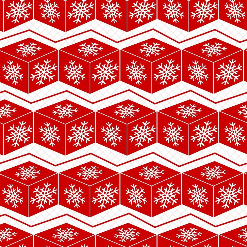 modello rosso inverno senza soluzione di continuità. fiocchi di neve sul cubo. motivo geometrico a Natale. vettore