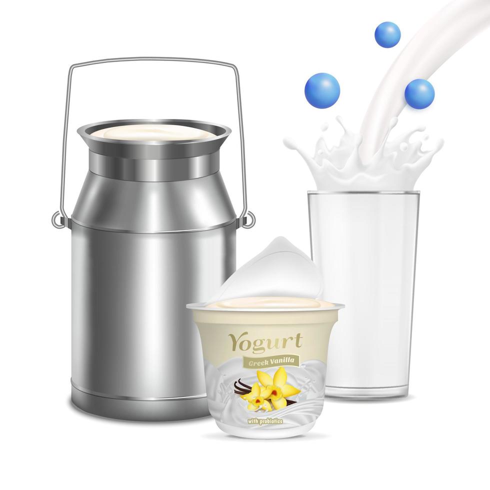 realistico dettagliato 3d vaniglia Yogurt confezione contenitore. vettore