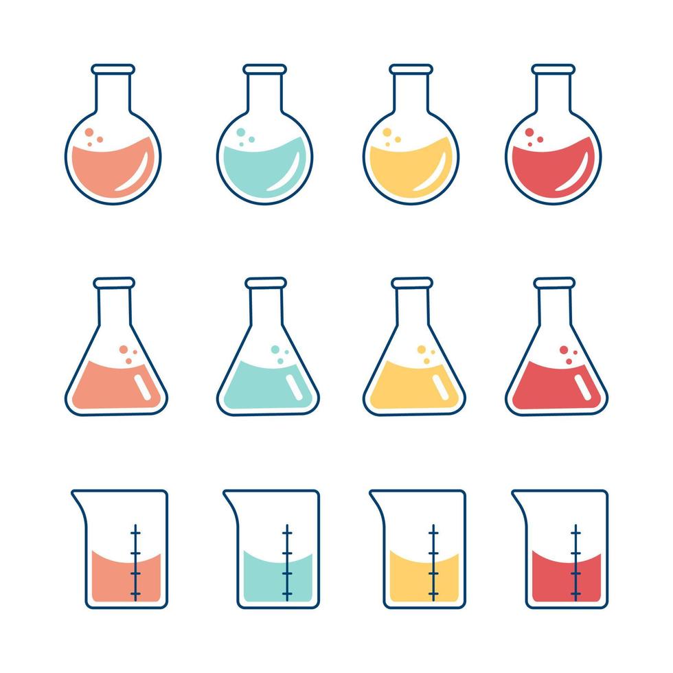 un' impostato con chimico fiaschi pieno con colorato liquido. piatto vettore grafica