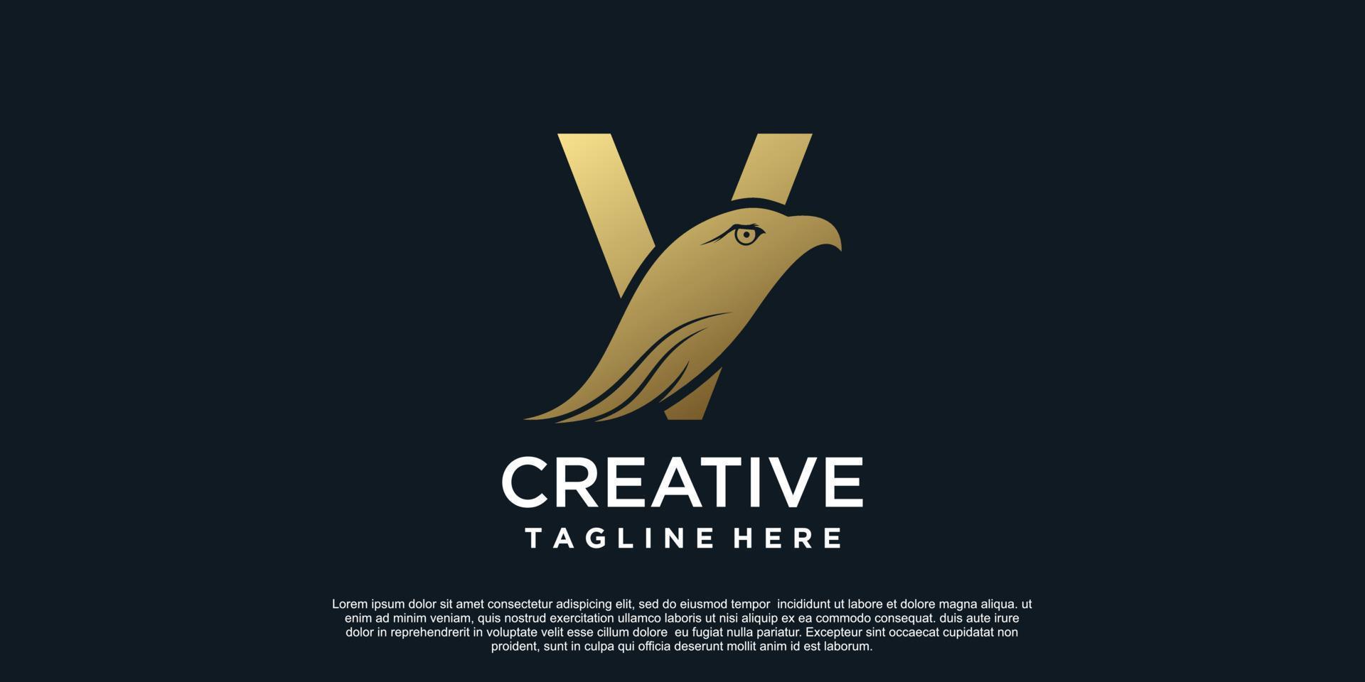 lettera v logo design con testa aquila unico concetto premio vettore