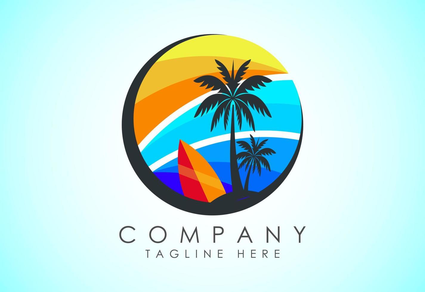 spiaggia logo design. sole tramonto Alba con spiaggia oceano mare acqua logo icona. vettore