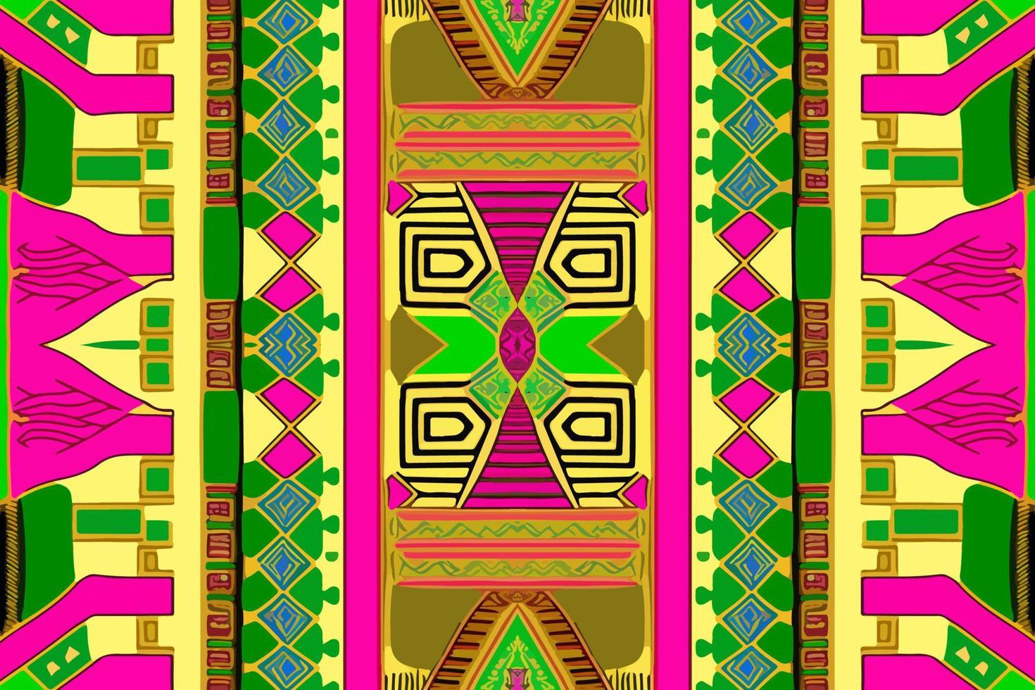 egiziano modello verde rosa e giallo sfondo. astratto tradizionale popolare antico tribale etnico grafico linea. ornato elegante lusso Vintage ▾ retrò stile. struttura tessile tessuto etnico Egitto modelli vettore