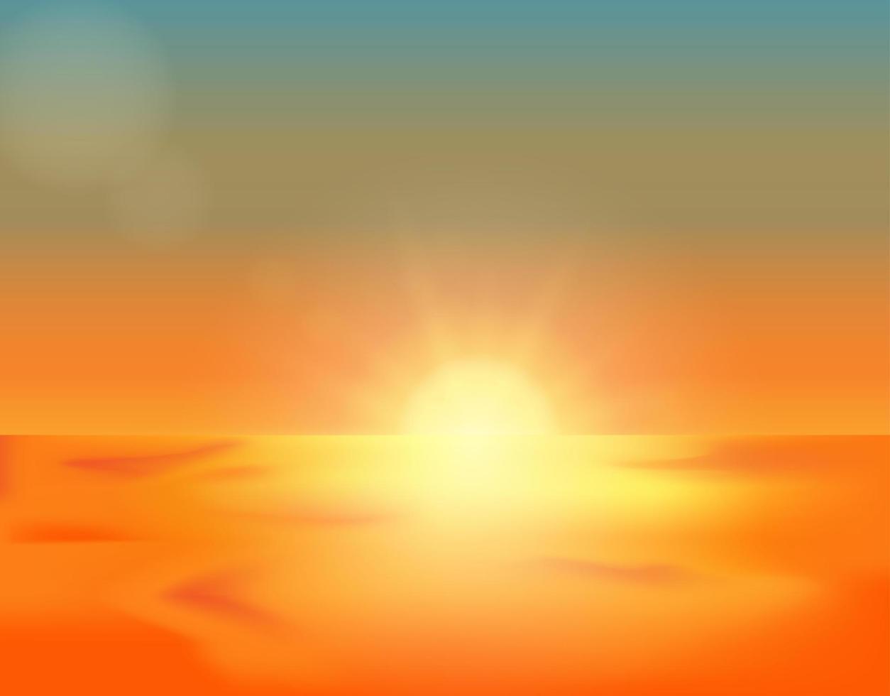 Alba nel mattina con arancione, giallo e blu cielo, drammatico crepuscolo paesaggio con tramonto nel sera, vettore