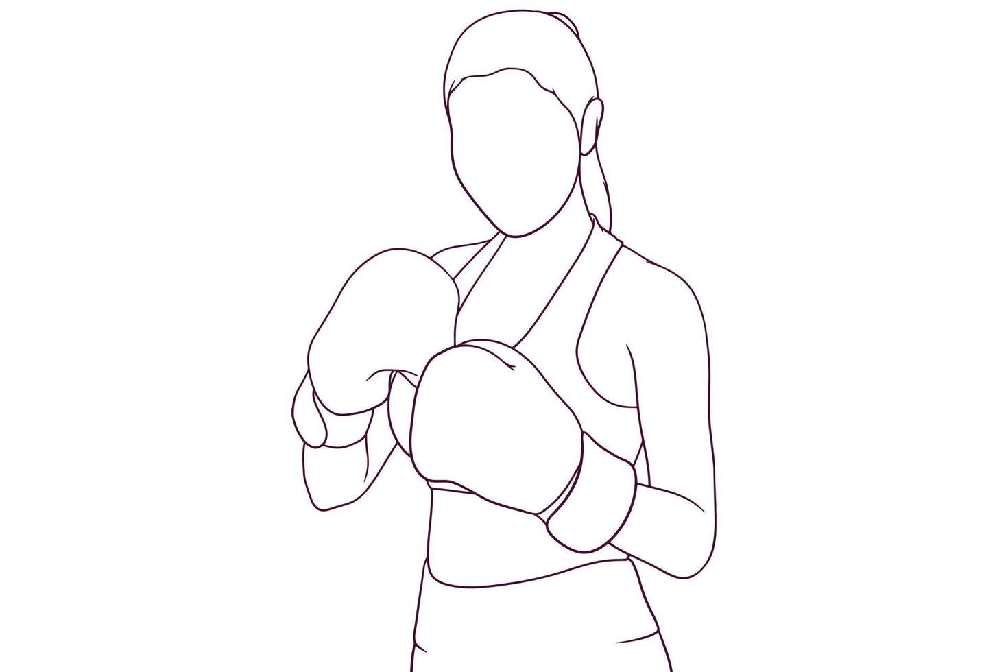 atletico donna indossare boxe guanti mano disegnato vettore illustrazione