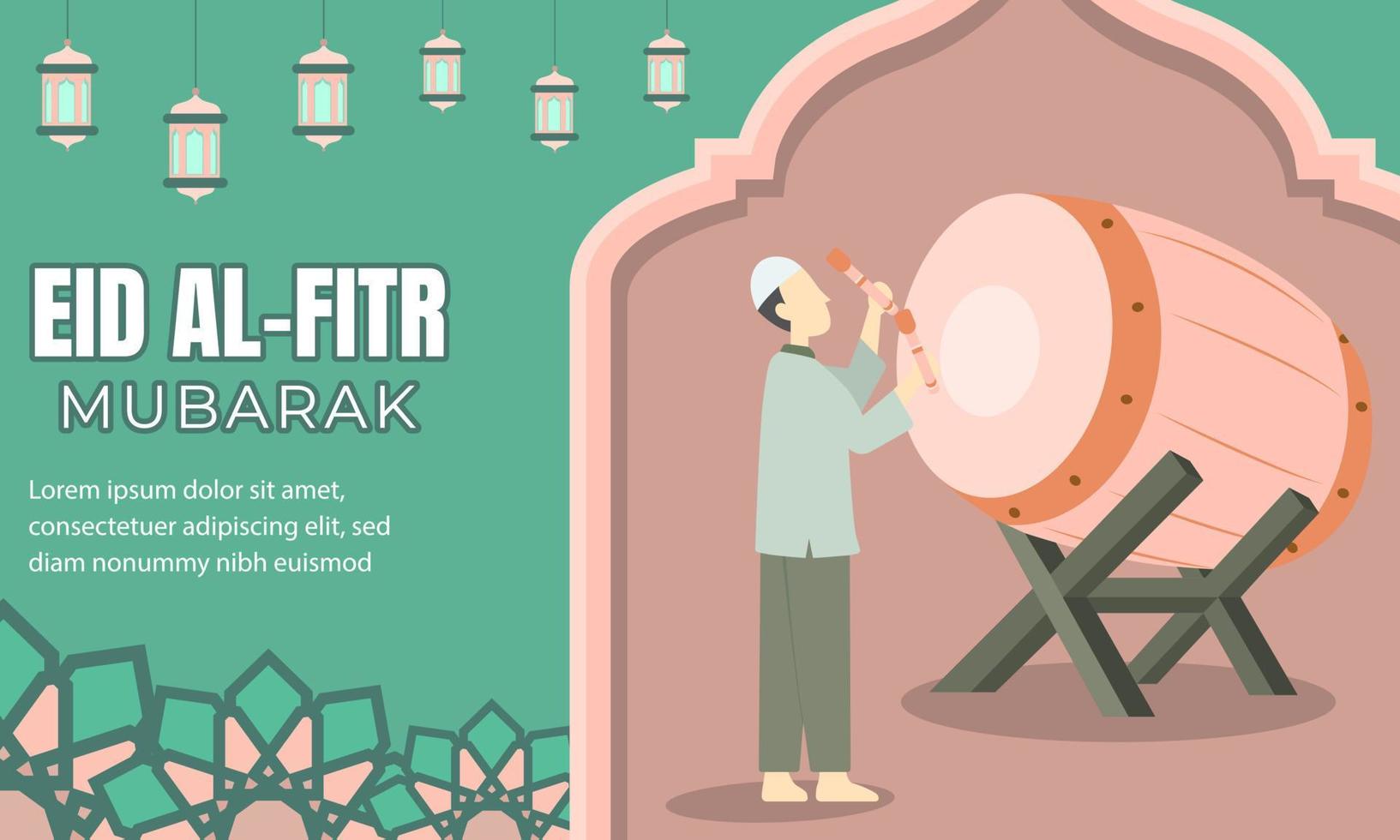 eid al Fitr saluto islamico piatto cartone animato sfondo vettore