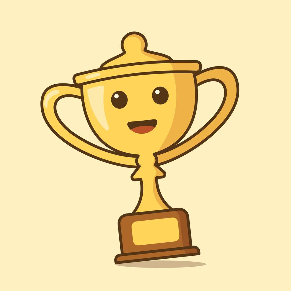 d'oro trofeo cartone animato carattere. primo posto campione trofeo tazza nel piatto stile. vettore piatto schema icona