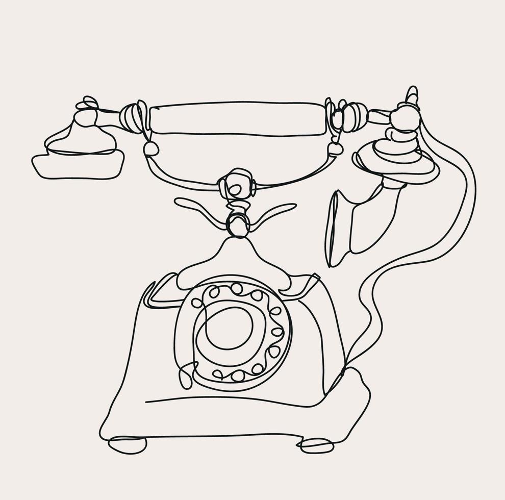 minimalista Vintage ▾ Telefono linea arte, semplice retrò schizzo, schema disegno, 70s telefono illustrazione vettore