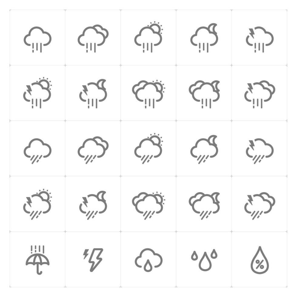 icone delle linee meteo e previsioni. Illustrazione vettoriale su sfondo bianco.