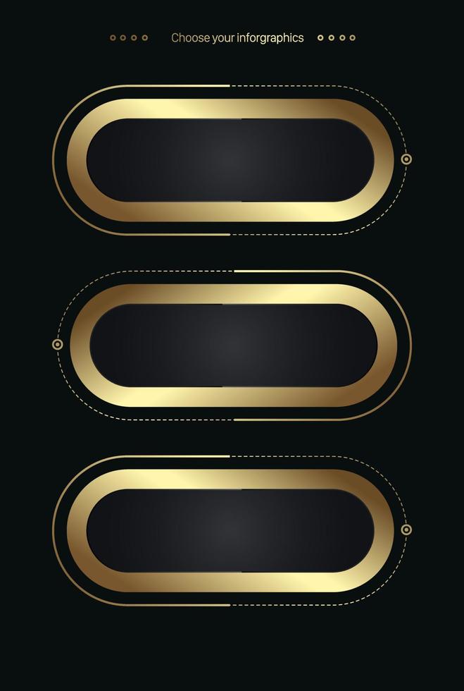 impostato di quattro lusso opzioni su un' buio sfondo. gruppi di tre d'oro infochart modello con lusso d'oro icone vettoriali multiuso Infografica modelli