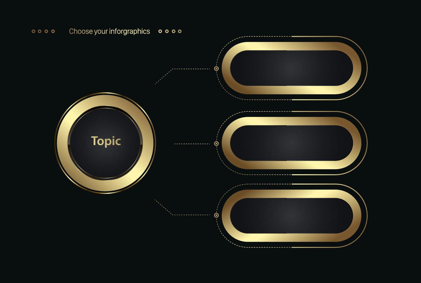 tre d'oro passaggi striscione, modello Infografica e lusso cerchio nel d'oro colore, astratto vettore pulsante per multiuso Infografica modello, oro elemento opzioni