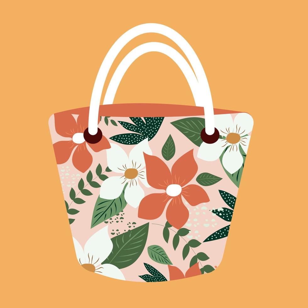 spiaggia Borsa con luminosa grande fiori. vettore estate disegno.