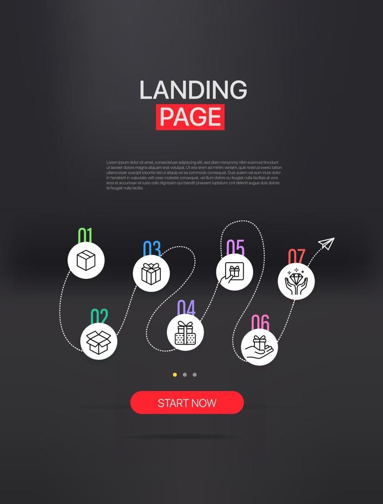 pagina di destinazione promozionale con modello di infografica. modello con testo di esempio e pulsante vettore