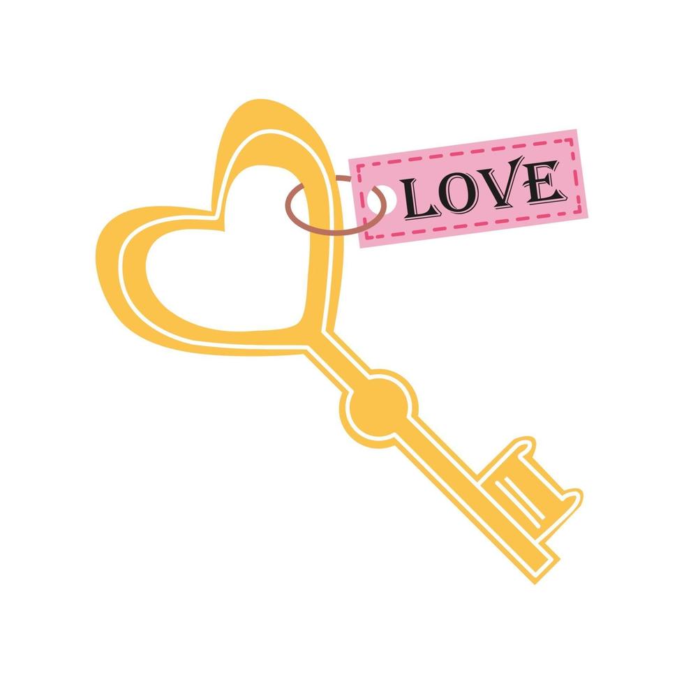 chiave del cuore d'oro con la parola amore isolato su sfondo bianco vettore