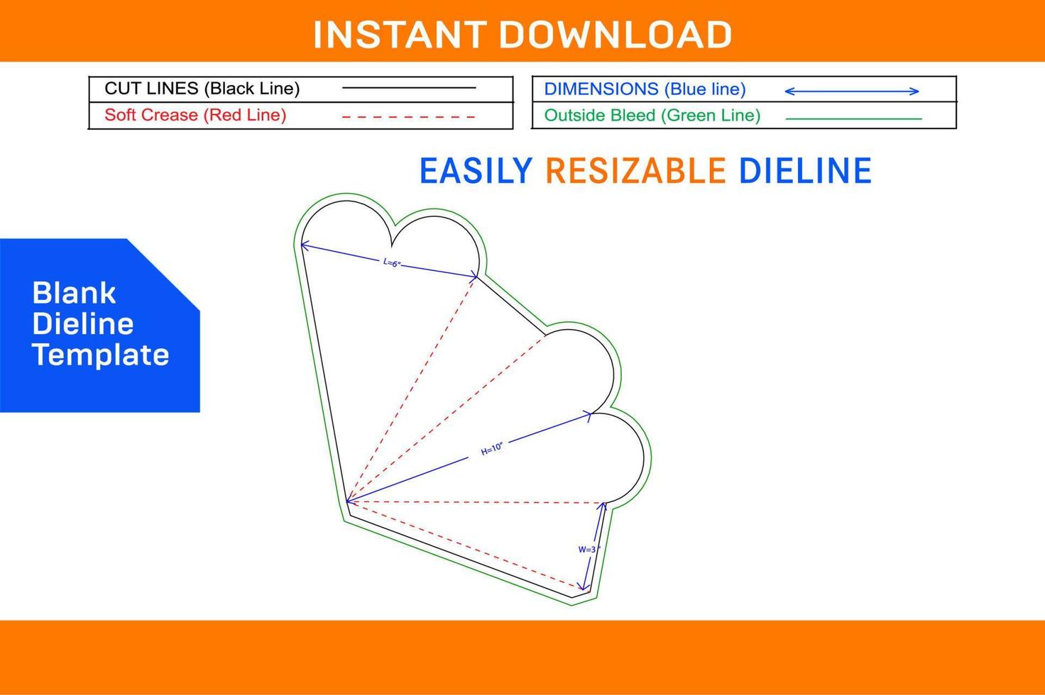 cuore forma cono Dieline modello e 3d cono design vuoto Dieline modello vettore