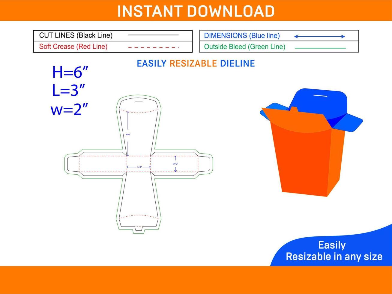 Popcorn carta scatola Dieline modello e 3d vettore file scatola Dieline e 3d scatola