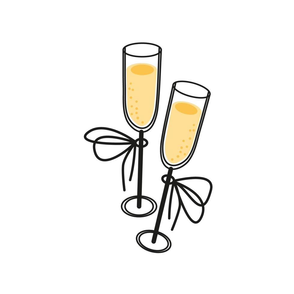 bicchieri di champagne in stile doodle vettore