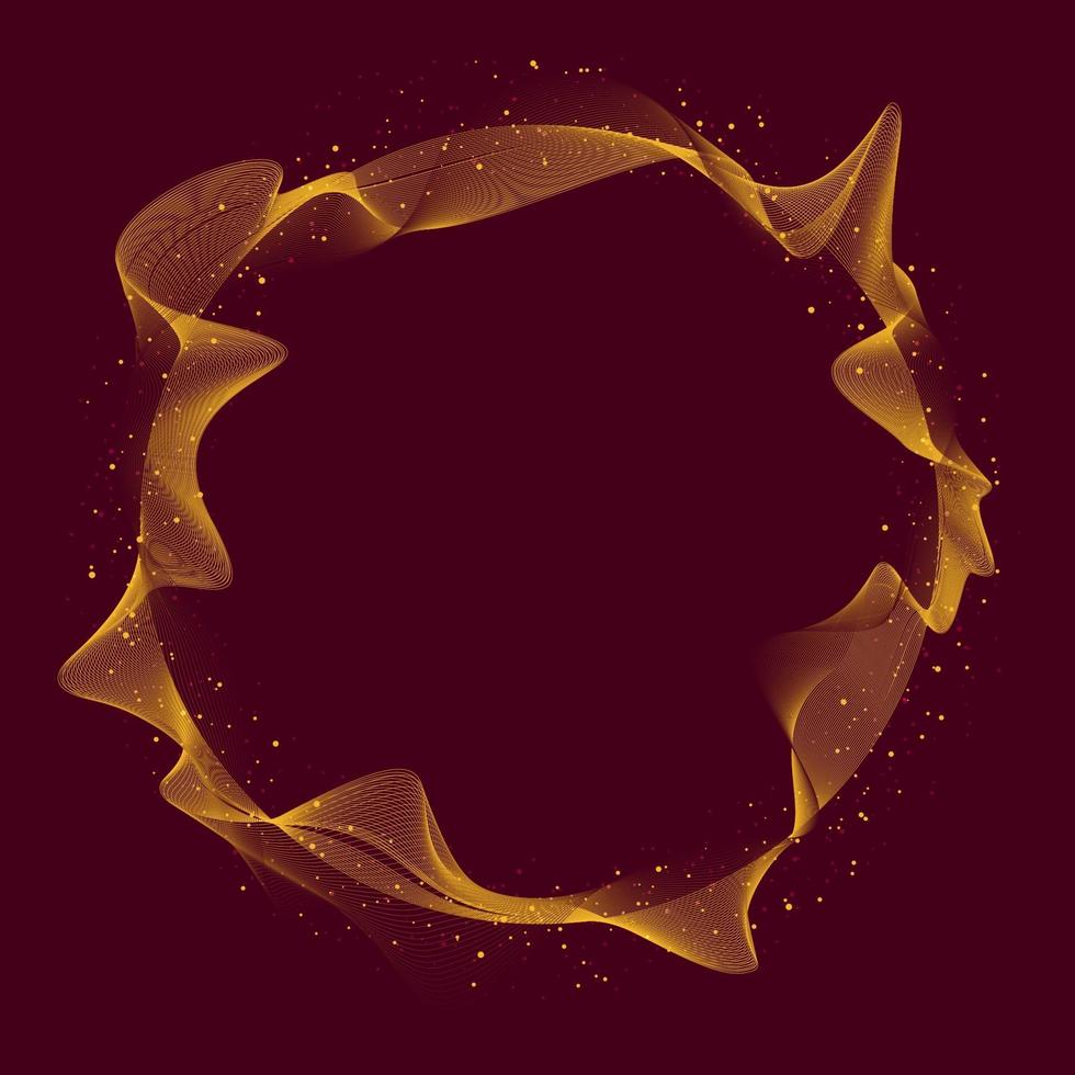 astratto illuminato giallo dinamico cerchio onde linea di array di particelle su sfondo rosso. vettore