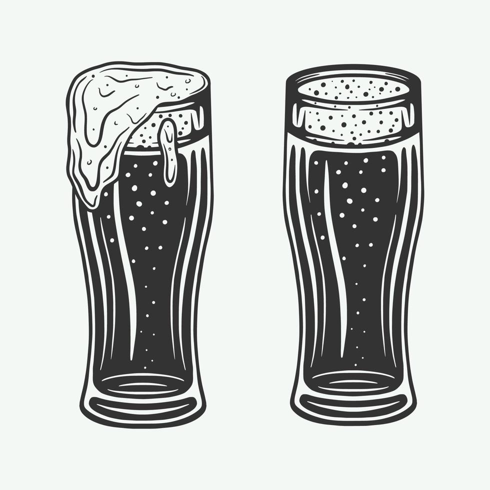 Vintage ▾ retrò birra o bevanda bicchieri tazze. può essere Usato piace emblema, logo, distintivo, etichetta o marchio o manifesto e Stampa. monocromatico grafico arte. vettore illustrazione.