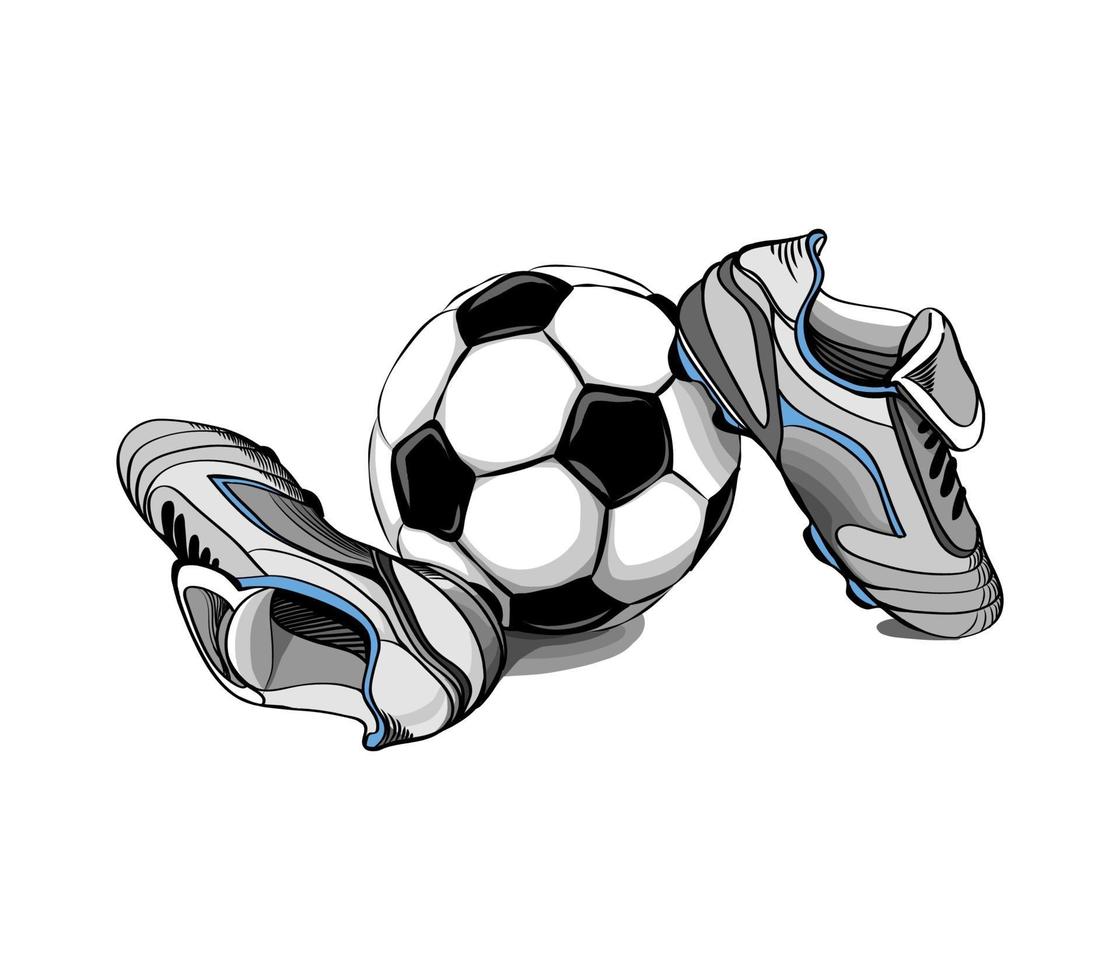 scarpe da calcio con palla su uno sfondo bianco. illustrazione vettoriale