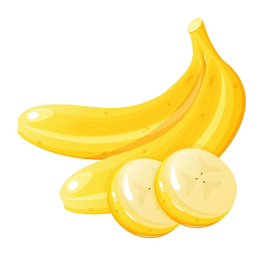 Banana con Due Banana fette. cartone animato stile illustrazione. vettore