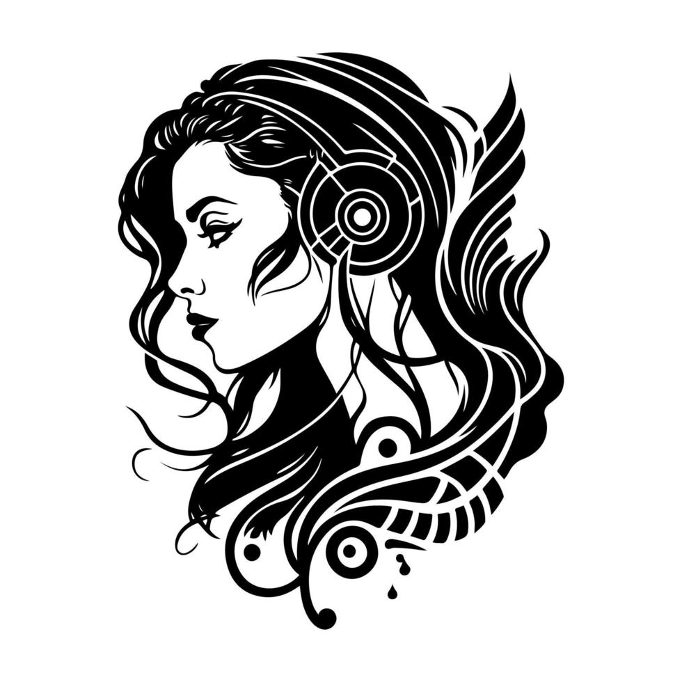 giovane donna godendo musica con cuffie e lungo capelli. vettore illustrazione Perfetto per legati alla musica disegni, stile di vita blog, sociale media messaggi, e di più.